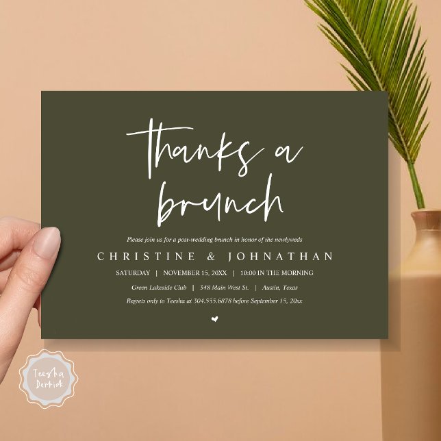 Invitation Merci un brunch, fêter les mariages invitati (Thanks A Brunch, Wedding Elopement Invitation Card, PDF, Modern Wedding Party, Olive Green)