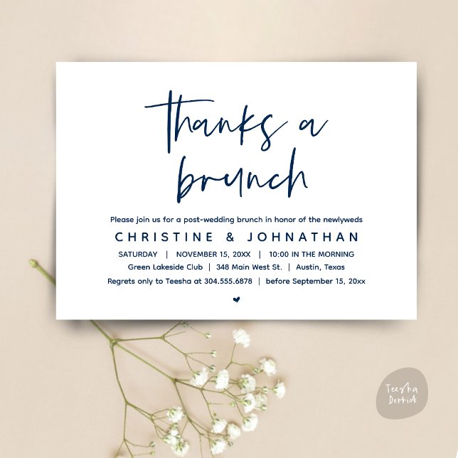 Invitation Merci Un Brunch, La Célébration Du Mariage Moderne (Thanks a brunch, The Morning After, post wedding celebration invitation card, PDF, Navy Blue)