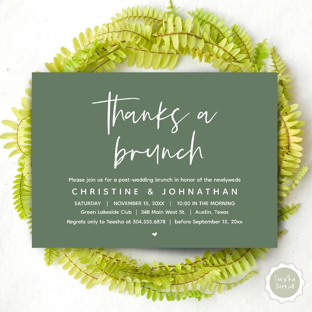 Invitation Merci Un Brunch, La Célébration Du Mariage Moderne (Thanks a brunch, The Morning After, post wedding celebration invitation card, PDF, Greenery sage )