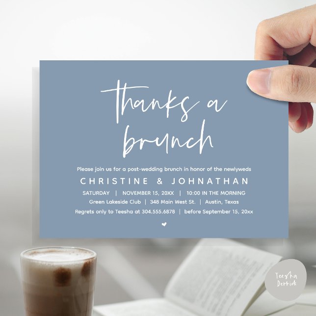 Invitation Merci Un Brunch, La Célébration Du Mariage Moderne (Thanks a brunch, The Morning After, post wedding celebration invitation card, PDF, Dusty Blue)