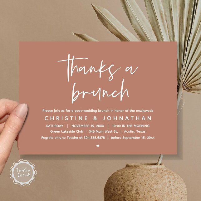 Invitation Merci Un Brunch, La Célébration Du Mariage Moderne (Thanks a brunch, The Morning After, post wedding celebration invitation card, PDF, Terracotta Brown)