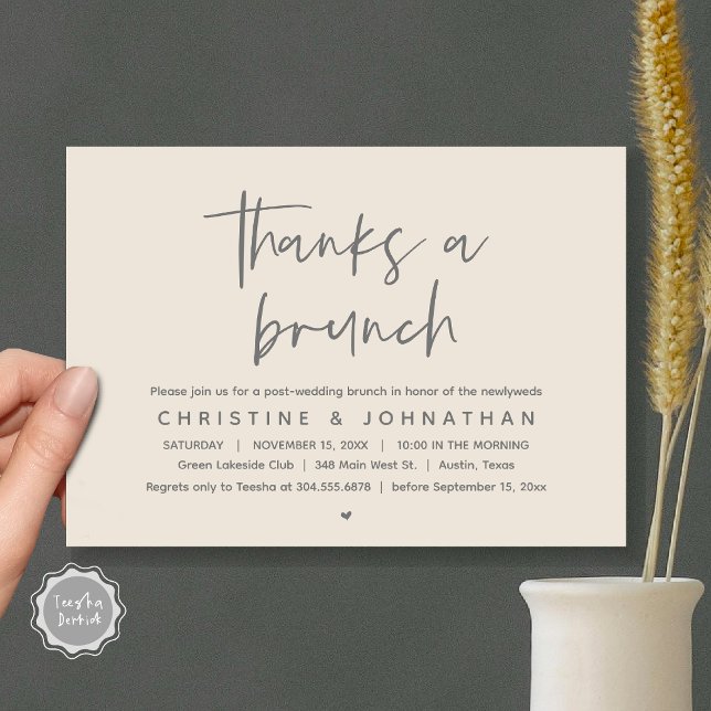 Invitation Merci Un Brunch, La Célébration Du Mariage Moderne (Thanks a brunch, The Morning After, post wedding celebration invitation card, PDF, Cream Grey)