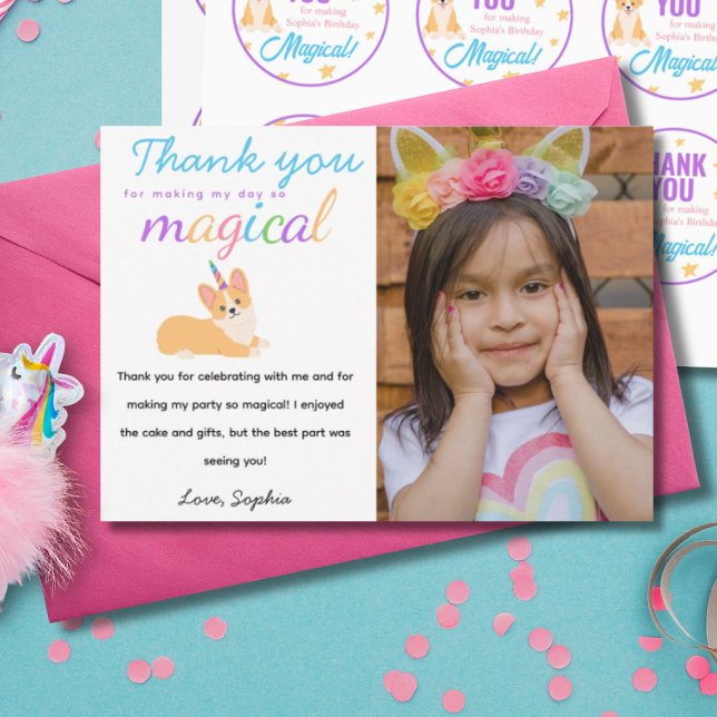 Invitation Merci Unicorn Fille Anniversaire, Corgi Party (Créateur téléchargé)