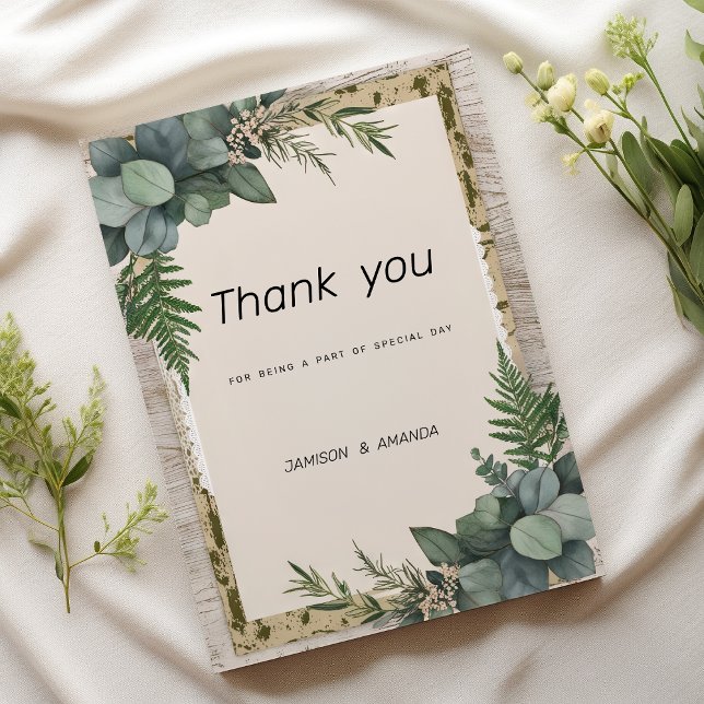Invitation Merci végétal de l'eucalyptus rustique (Rustic eucalyptus botanical greenery Thank You )