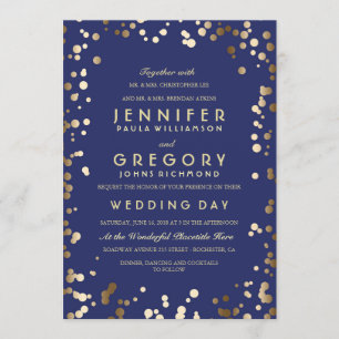 Invitation Mercredi des Vintages Elégant Confetti Gold et Nav