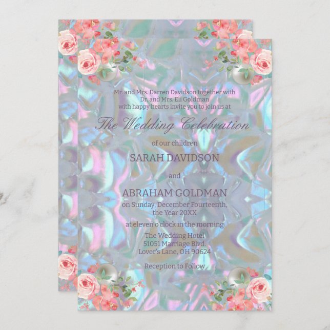 Invitation Mère de Pearl Iridescente Mariage élégant (Devant / Derrière)