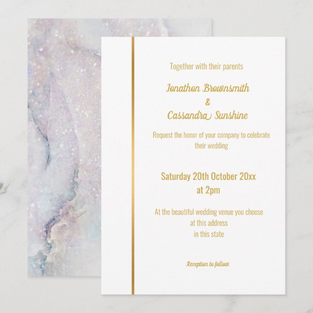 INVITATION MÈRE DE PEARL LILAC MARBLE OR INVITAT MARIAGE (Devant / Derrière)