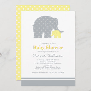 Invitation Mère Eléphant Jaune Chien gris Baby shower