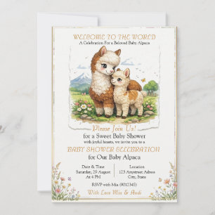Invitation Mère et bébé alpaca adorables