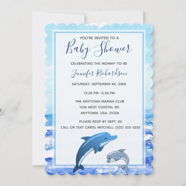 Invitation Mère et bébé Dolphin Océan thème Baby shower (Devant)