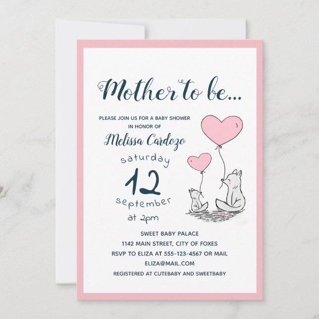 Invitation Mère Fox et leur petit renard - Baby shower (Devant)