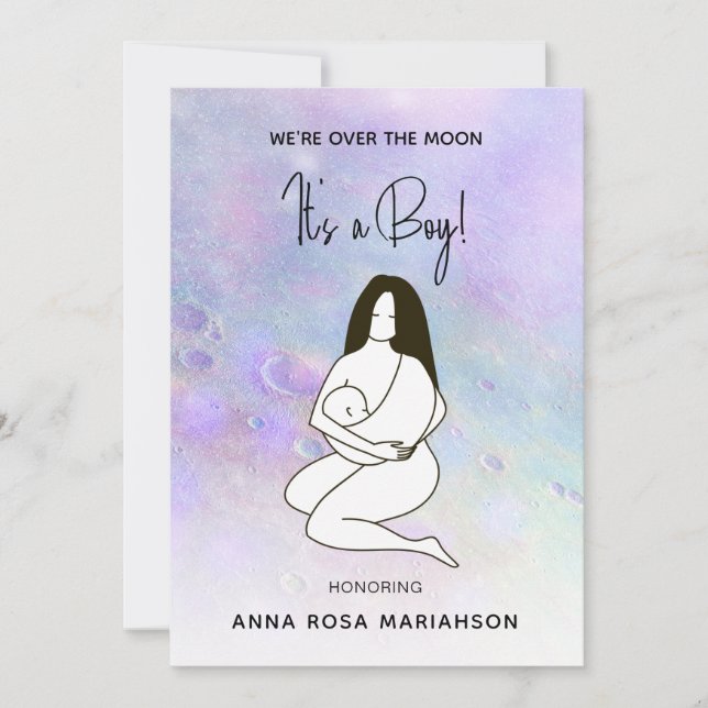 Invitation * Mère maman tenant bébé Lune Cratère Douche garço (Devant)