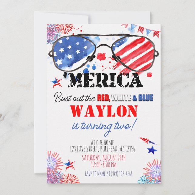 Invitation 'Merica Patriotic Rouge Blanc et Bleu 2e anniversa (Devant)