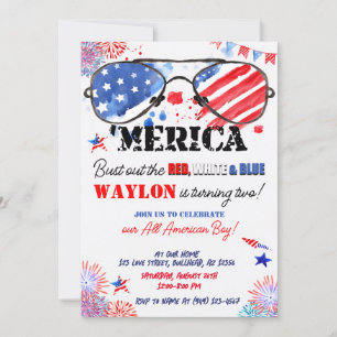 Invitation 'Merica Patriotic Rouge Blanc et Bleu 2e anniversa