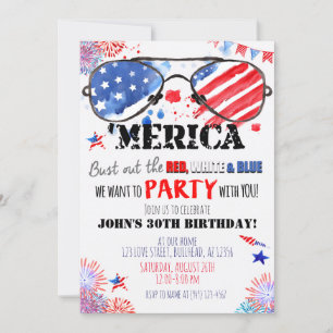 Invitation 'Merica Patriotic Rouge Blanc et Bleu Anniversaire