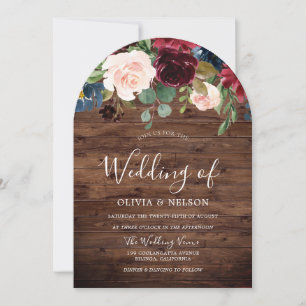 Invitation Merlot de Bourgogne Floral Rustic Arch Mariage