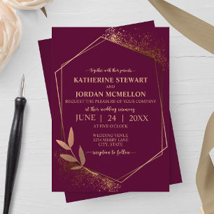 Invitation Merlot et Bronze Leaf Mariage géométrique