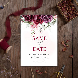 Invitation Merlot Floral Automne Mariage Sauvegarder la Date