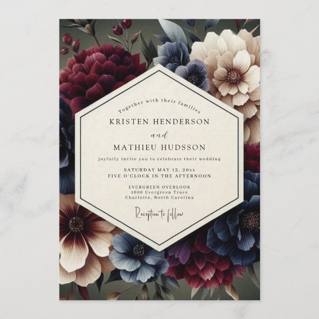 Invitation Merlot Rembrandt Bloom Wedding (Devant)
