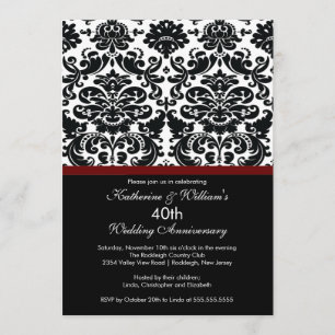 Invitation Merlot Rouge Damassé 40e Anniversaire