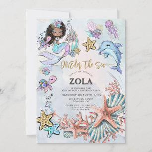 Invitation Mermaid 1er Anniversaire Fête ONE der The Sea