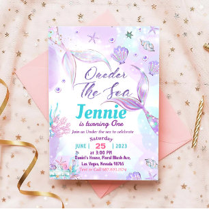 Invitation Mermaid 1er Anniversaire Fête ONE der The Sea