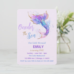 Invitation Mermaid 1er Anniversaire Fête ONE der The Sea