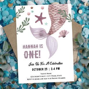 Invitation Mermaid 1er Anniversaire Mer pourpre