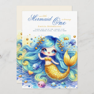 Invitation Mermaid 1er anniversaire ou EDIT AGE Or TurquoiseB