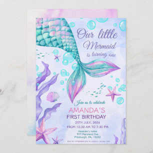 Invitation Mermaid 1er Anniversaire Sous La Fête Mermaid De M