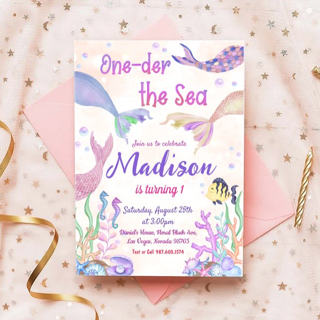 Invitation Mermaid 1er Anniversaire Sous le Sea Party (Créateur téléchargé)
