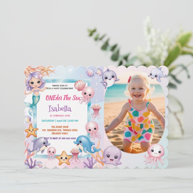 Invitation Mermaid 1ère photo Oneder Ocean anniversaire (Debout devant)