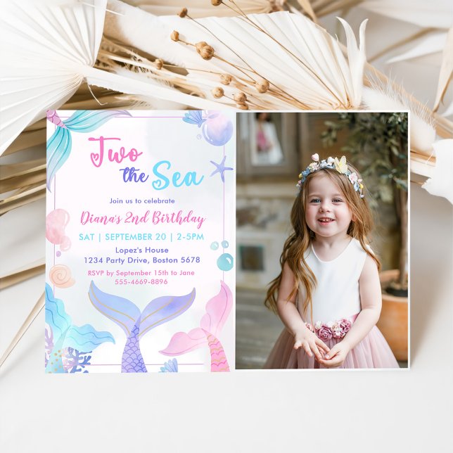 Invitation Mermaid 2e anniversaire Deux La fête de la mer Pho (Créateur téléchargé)
