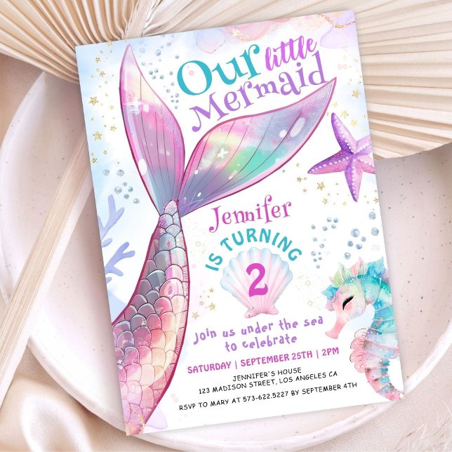 Invitation Mermaid 2e anniversaire sous la mer Petite Sirène (Créateur téléchargé)