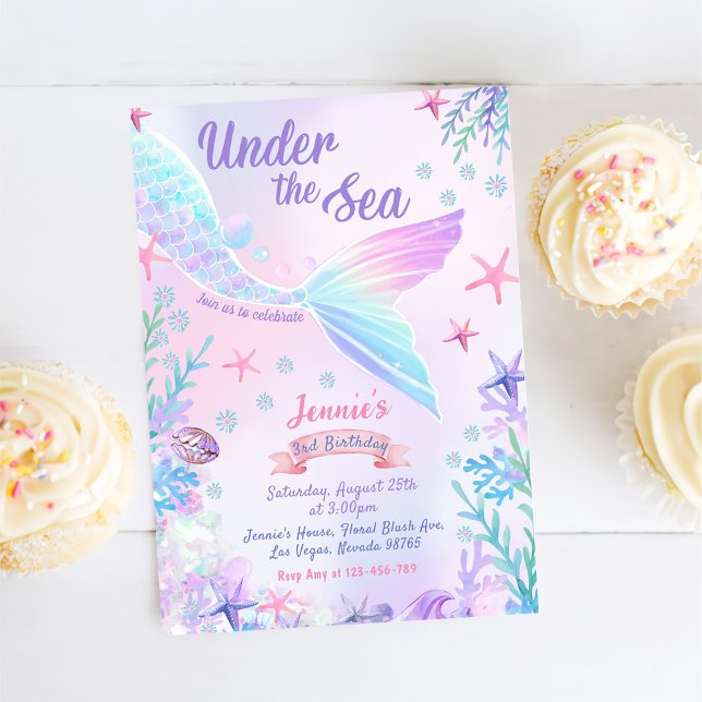 Invitation Mermaid 3e anniversaire sous la fête de la mer (Créateur téléchargé)