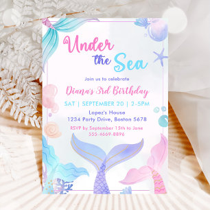Invitation Mermaid 3e anniversaire sous la fête de la mer