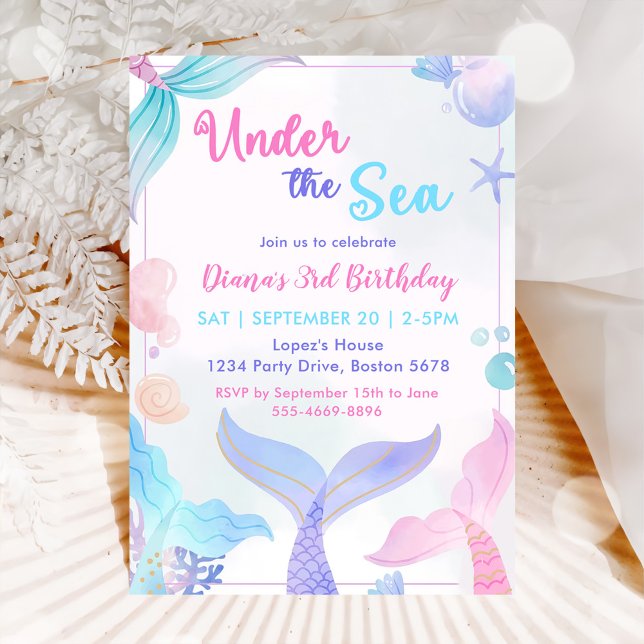 Invitation Mermaid 3e anniversaire sous la fête de la mer (Créateur téléchargé)