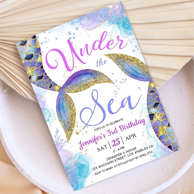 Invitation Mermaid 3ème anniversaire fille sous la mer (Créateur téléchargé)