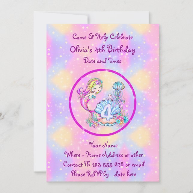 Invitation Mermaid 4e anniversaire Modifier Modifier Modifier (Devant)