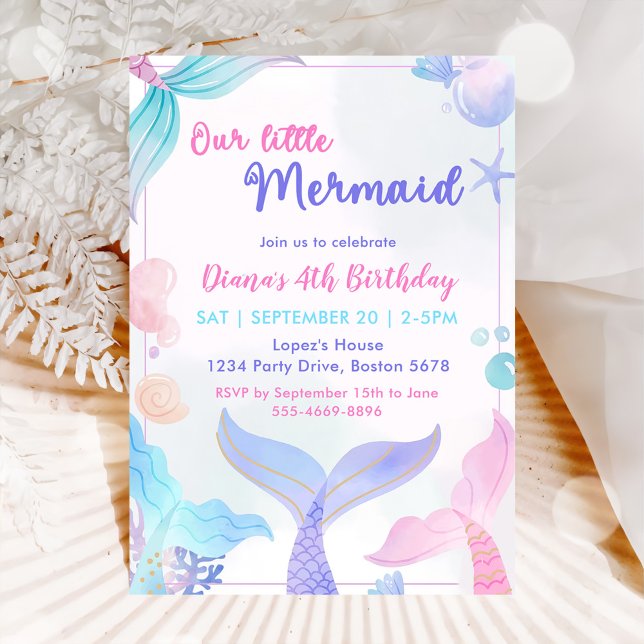Invitation Mermaid 4e anniversaire Notre petite Fête de Sirèn (Créateur téléchargé)