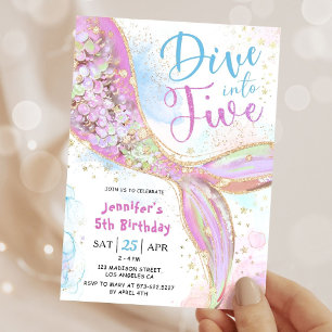 Invitation Mermaid 5e anniversaire fête Pink Dive into Five