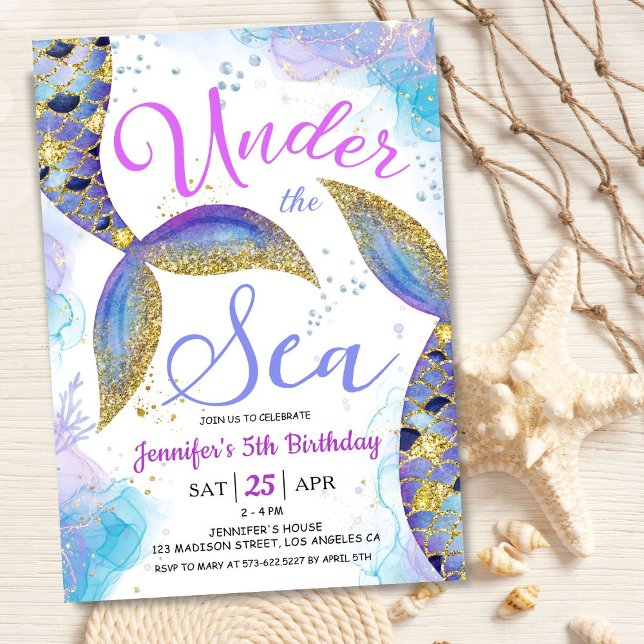 Invitation Mermaid 5e anniversaire fille sous la mer (Créateur téléchargé)