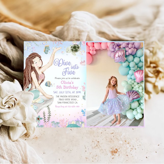 Invitation Mermaid 5e Anniversaire Plongée à cinq (Créateur téléchargé)