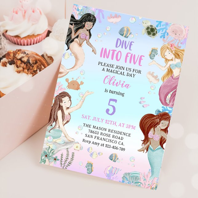 Invitation Mermaid 5e Anniversaire Plongée à cinq (Créateur téléchargé)