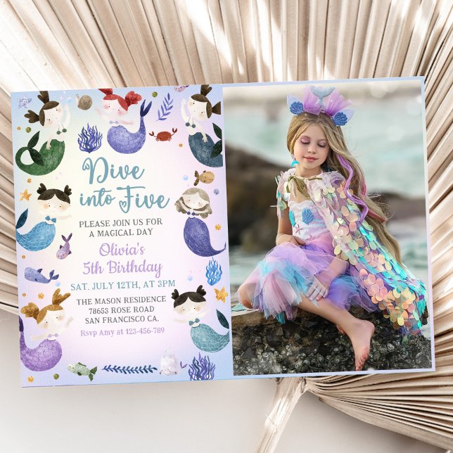 Invitation Mermaid 5e Anniversaire Plongée à cinq (Créateur téléchargé)