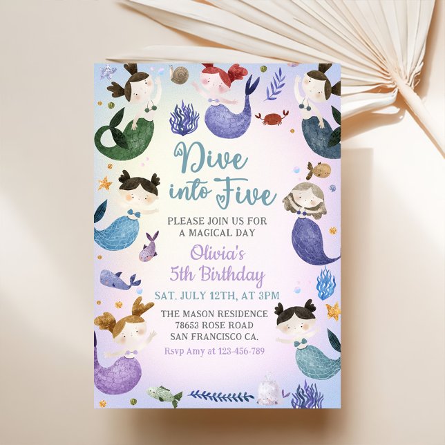 Invitation Mermaid 5e Anniversaire Plongée à cinq (Créateur téléchargé)