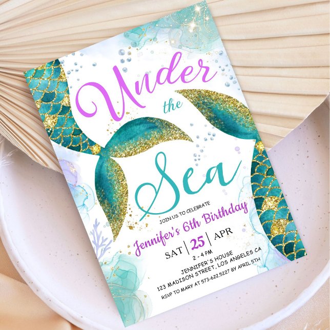 Invitation Mermaid 6e anniversaire Parties scintillant Invita (Créateur téléchargé)