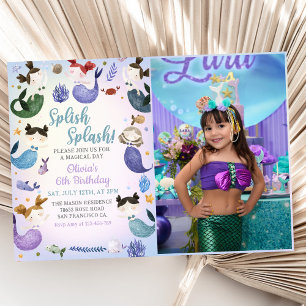 Invitation Mermaid 6e anniversaire Splish Splash Party photo