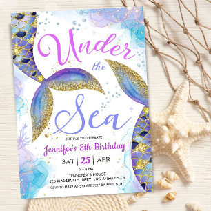 Invitation Mermaid 8e anniversaire fille sous la mer