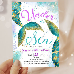 Invitation Mermaid 8e anniversaire Parties scintillant Invita